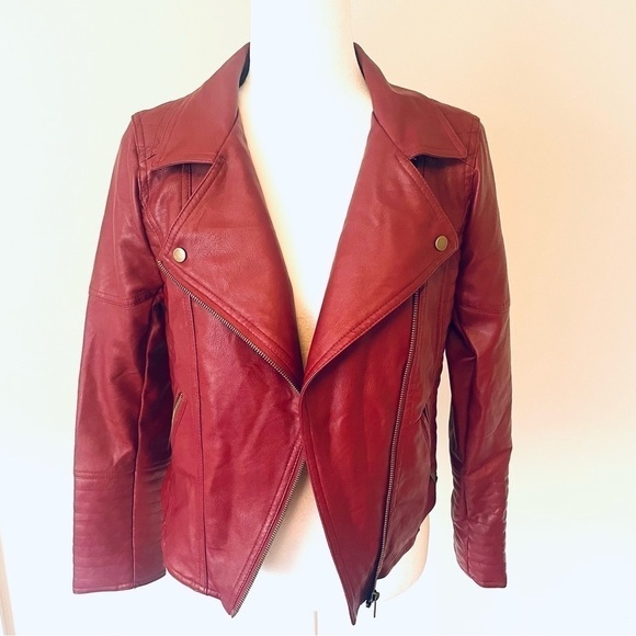 Love Tree Faux Leather Biker Jacket – Red Burgundy – Size Small - Picture 10 of 14